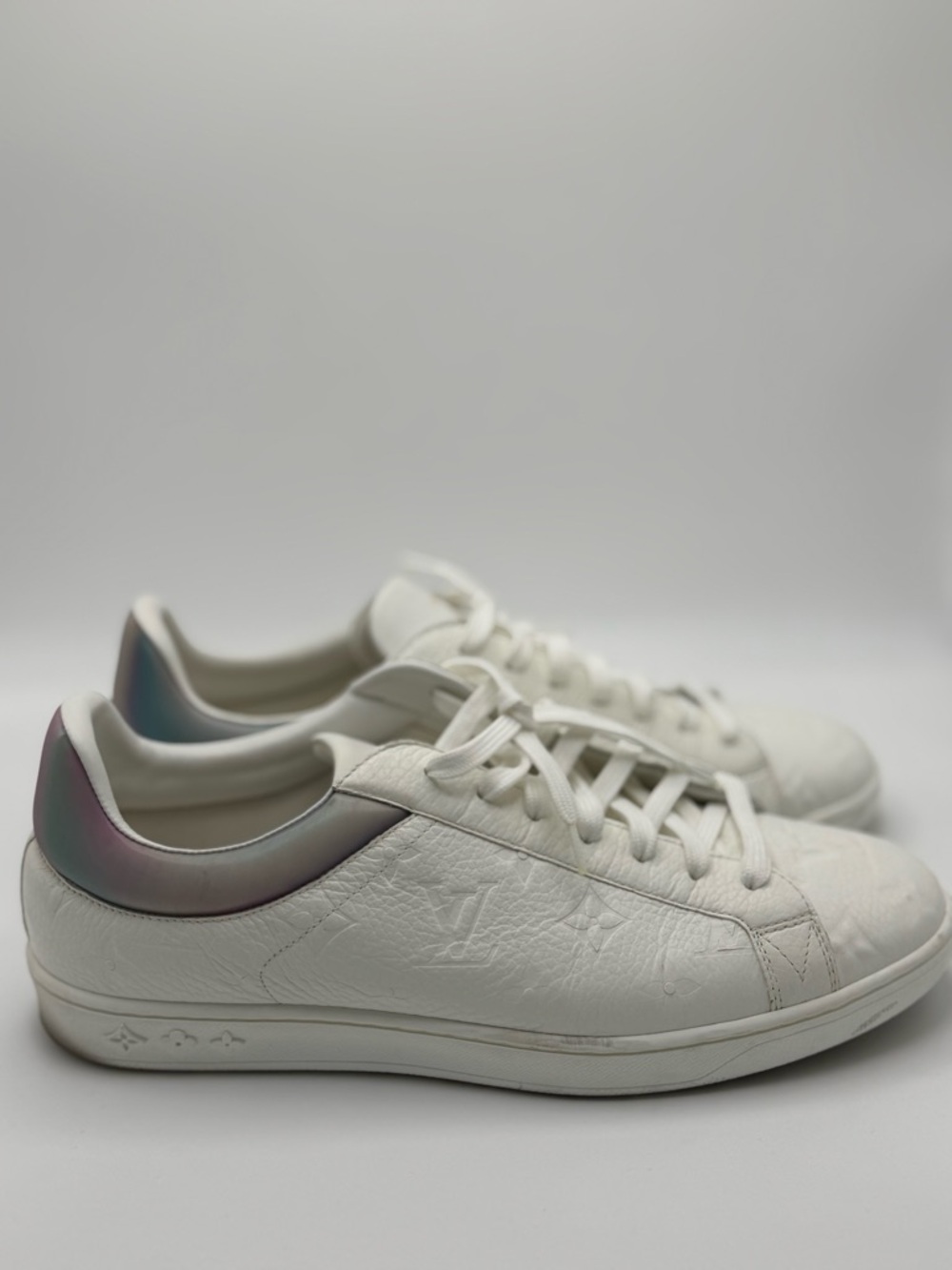 Louis Vuitton White Embossed Monogram Calfskin Sneakers Mens 8 (US9.5)
